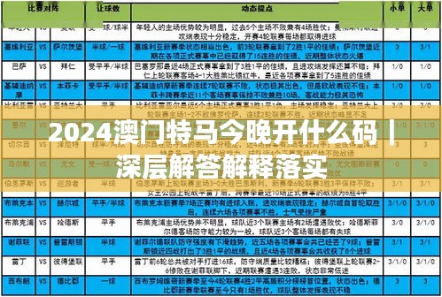 2024澳門特馬今晚開什么碼｜深層解答解釋落實(shí)