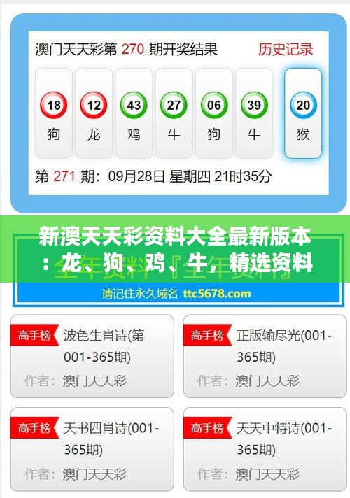 新澳天天彩資料大全最新版本：龍、狗、雞、牛，精選資料