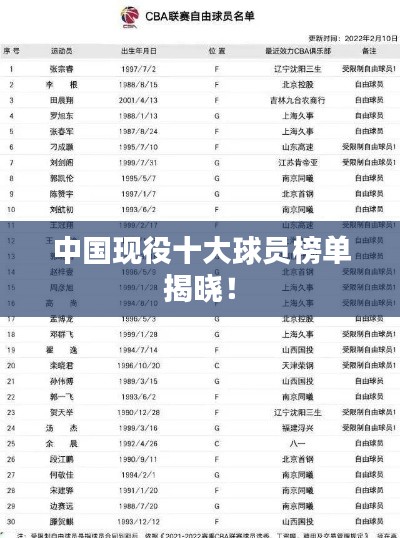 中國現(xiàn)役十大球員榜單揭曉！