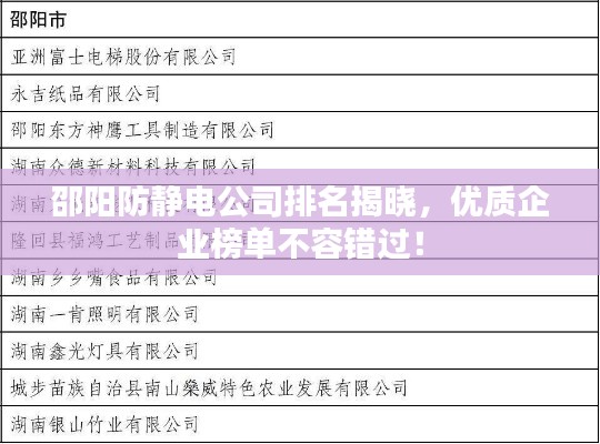 邵陽防靜電公司排名揭曉，優(yōu)質(zhì)企業(yè)榜單不容錯過！