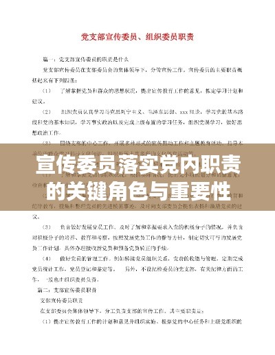 宣傳委員落實(shí)黨內(nèi)職責(zé)的關(guān)鍵角色與重要性