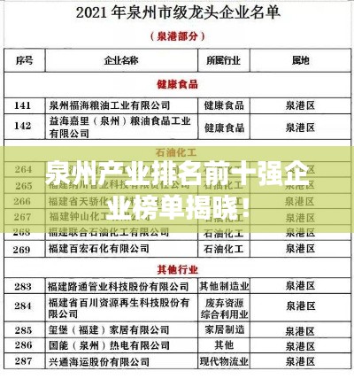 泉州產(chǎn)業(yè)排名前十強企業(yè)榜單揭曉！
