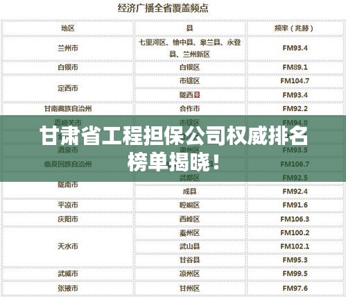 甘肅省工程擔(dān)保公司權(quán)威排名榜單揭曉！